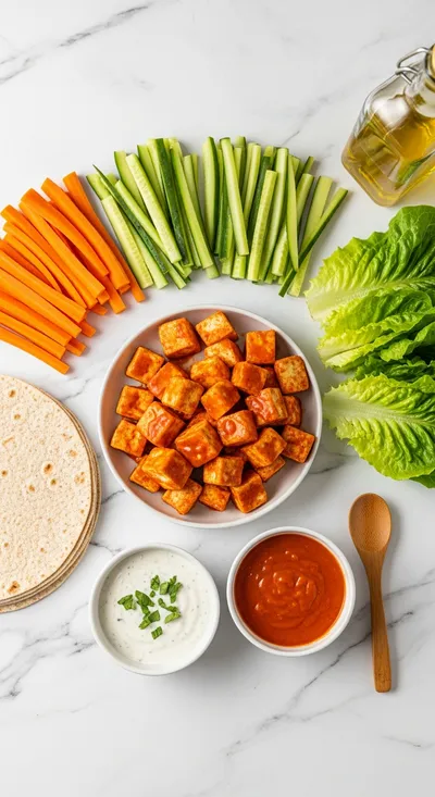 Buffalo Tofu Wrap with Easy Ranch - ingredients preparation
