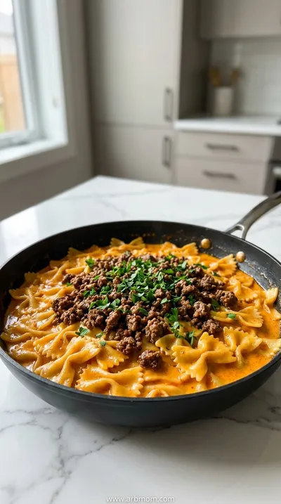 Cajun Cream Cheese Alfredo Bowties with Spiced Beef