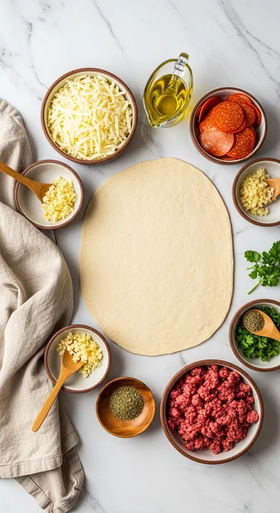 Cheesy Garlic Beef Pepperoni Pizza Bombs - ingredients preparation