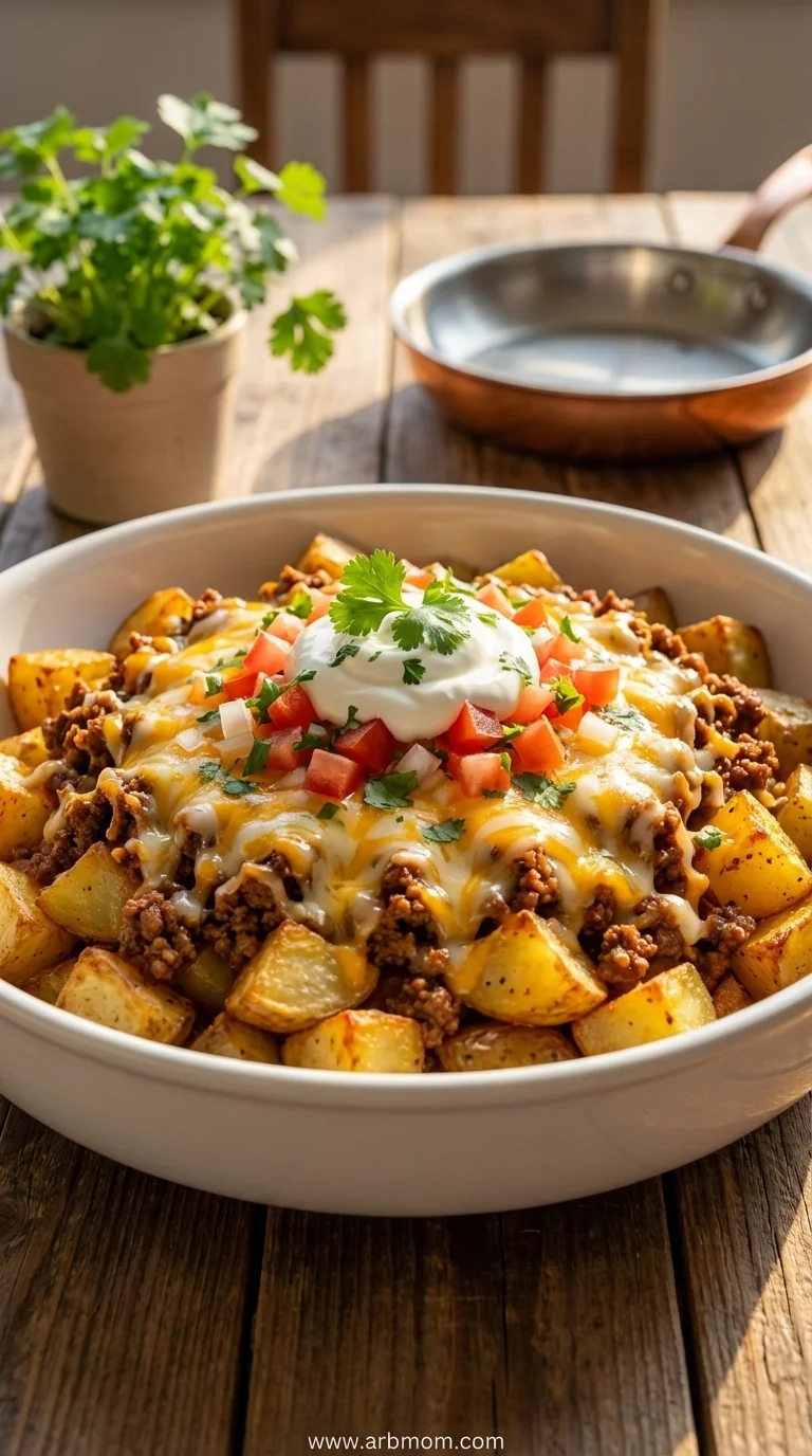 Cheesy Taco Potatoes Bake With Ground Beef