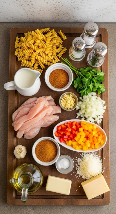 Creamy Cajun Chicken Pasta with Peppers - ingredients preparation