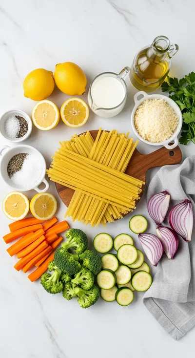 Creamy Lemon Pasta With Roasted Veggies - cooking process