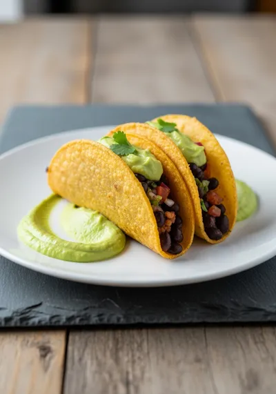 Crispy Black Bean Tacos with Avocado Lime Sauce