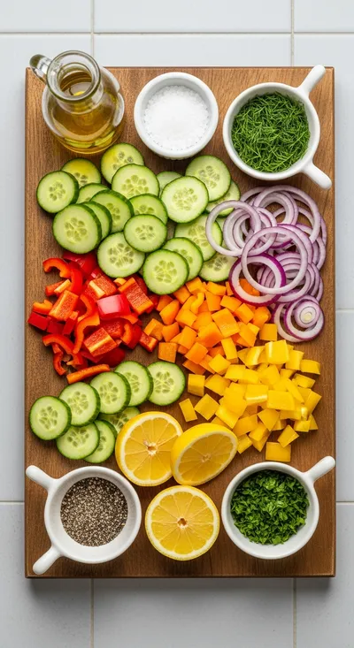 Cucumber and Sweet Pepper Salad - ingredients preparation