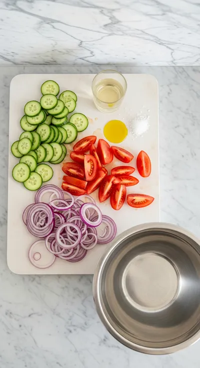 Cucumber Tomato Onion Salad - Easy Summer Side - cooking process