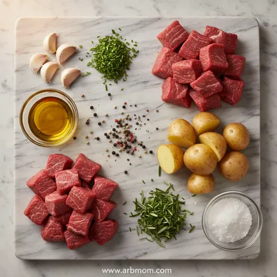 Garlic Steak Bites and Potatoes - cooking process