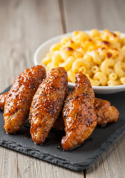 Honey Pepper Chicken with Creamy Mac and Cheese