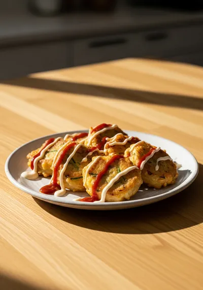 Korean Veggie Fritters with Creamy Gochujang Sauce