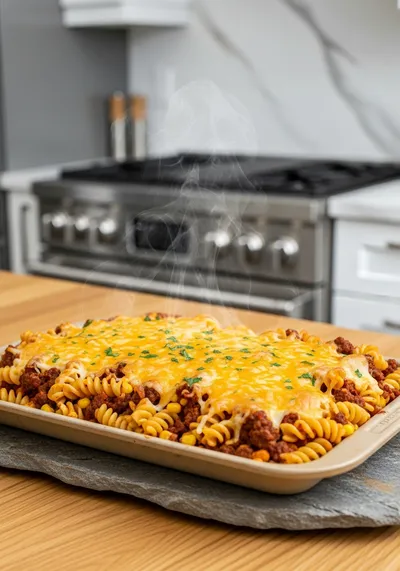 Loaded Cheddar Ranch Beef & Sweet Corn Rotini Bake