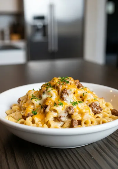 Easy Loaded Cheeseburger Alfredo Pasta