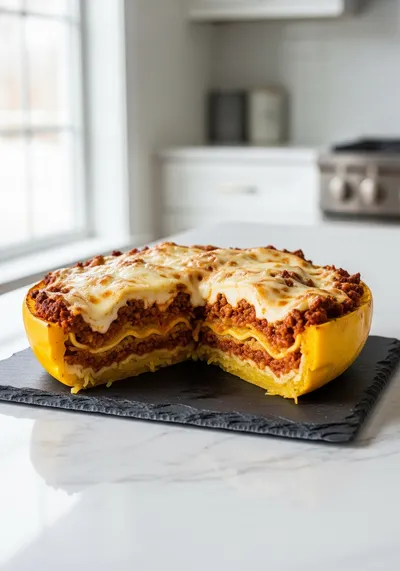 Low Carb Stuffed Spaghetti Squash Lasagna Boats