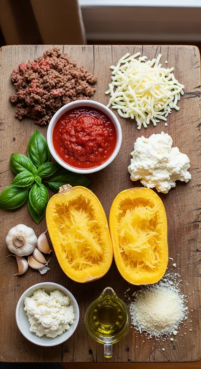 Low Carb Stuffed Spaghetti Squash Lasagna Boats - cooking process