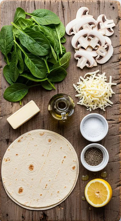 Mushroom Spinach Quesadilla - cooking process