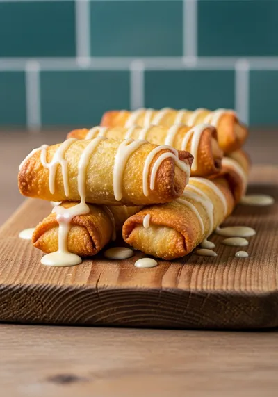 Peach Cobbler Egg Rolls with Vanilla Bean Sauce