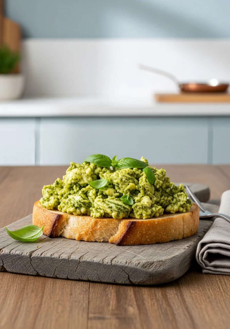 Pesto Scrambled Eggs on Toast