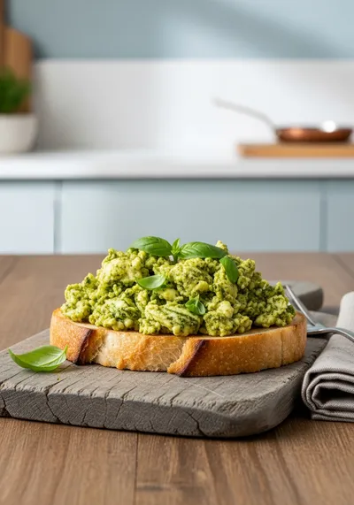 Pesto Scrambled Eggs on Toast