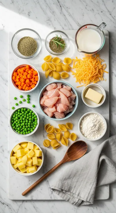 Quick Chicken Pot Pie Pasta - cooking process
