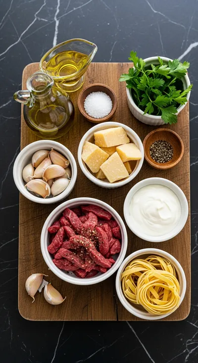 Steak and Creamy Garlic Parmesan Pasta Recipe - cooking process