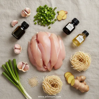 Sticky Garlic Chicken Noodles - ingredients preparation