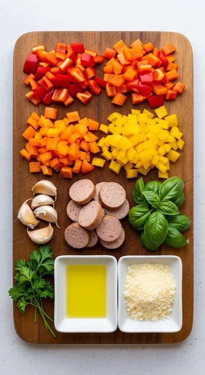 Sweet Pepper & Chicken Sausage Pasta - cooking process
