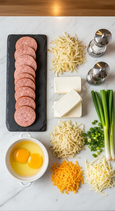 Turkey Sausage, Egg, and Cream Cheese Hashbrown Casserole - cooking process